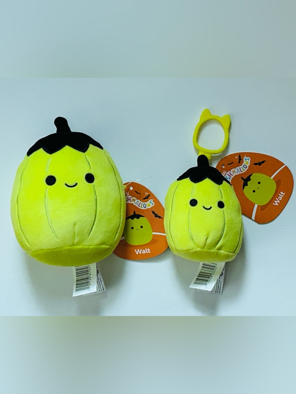 NEW! 5” Squishmallows Walt The Neon Pumpkin Plush & Matching Plush Clip Set-NWT